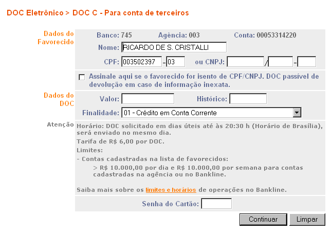 de transferência CT02 Validação de CPF CT03 Conta Destino