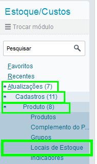 No campo Ambiente : selecionar o código do módulo desejado. Exemplo: 04 Estoque. Clicar em Entrar. 6 Cadastros básicos 6.