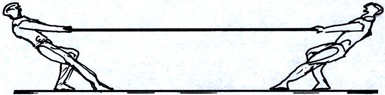 04. Duas pessoas jogam Cabo de Guerra onde cada uma puxa a extremidade de uma mesma corda.