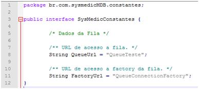 28 3.1 ENVIO DE MENSAGEM PARA FILA JMS A Figura 13, linha 8 é utilizado para criar uma URL de acesso a fila QueueTeste e na linha 11 acesso a Factory da fila QueueConnectionFactory.