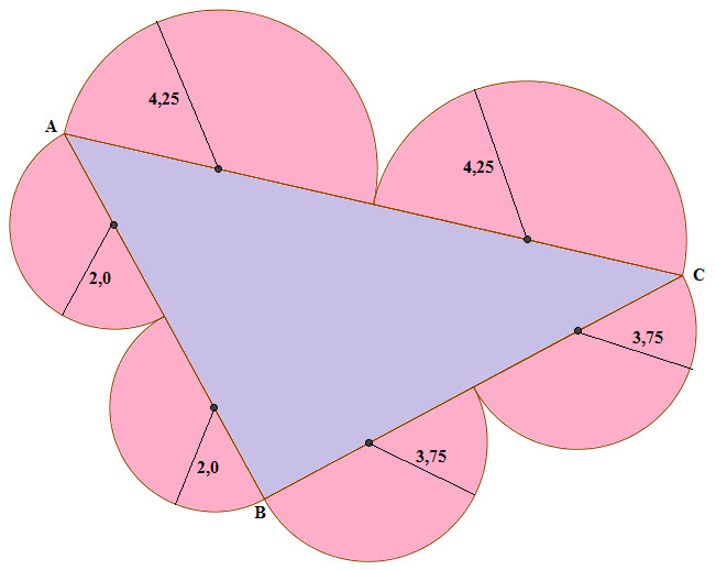 6. Observe a figura abaixo. a) Mostre que a área do semicírculo posicionado sobre o maior lado é numericamente igual à soma das áreas dos dois semicírculos posicionados nos lados menores.