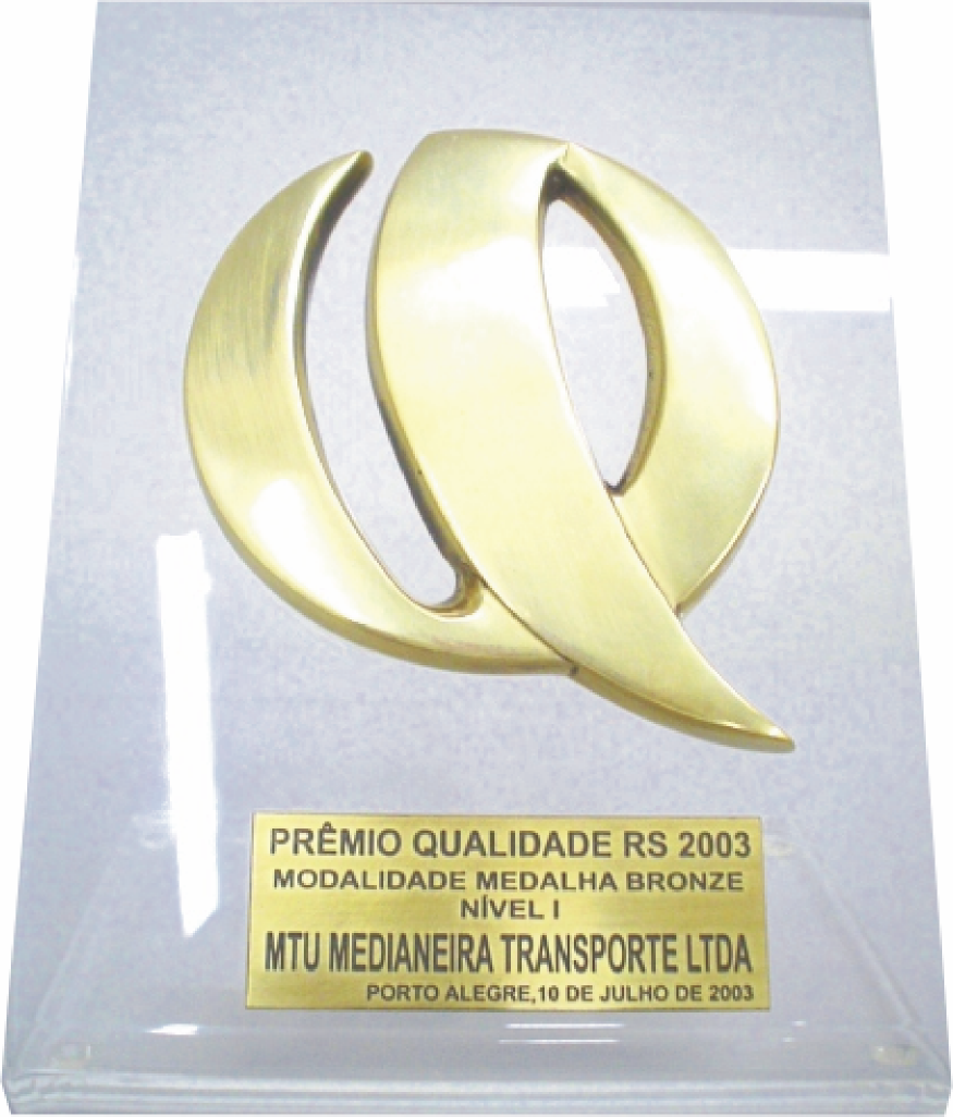 RECONHECIMENTOS Certificado de concedido pela Assembléia Legislativa 2003 Prêmio Qualidade RS Medalha de Bronze, Nível I do