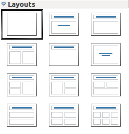 Selecionando um layout No painel de Tarefas, selecione a aba Layouts para exibir os layouts disponíveis.