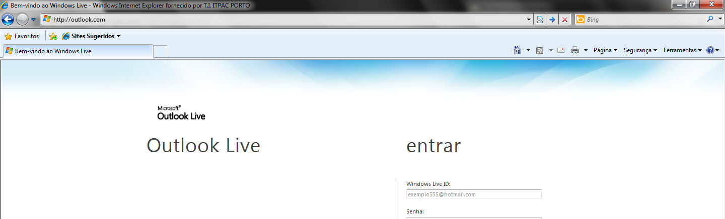 LTDA. Tutorial Outlook Live App Este tutorial visa ajudar os acadêmicos da faculdade Itpacporto a utilizarem o e-mail Outlook Live, um dos serviços da ferramenta Live@edu.