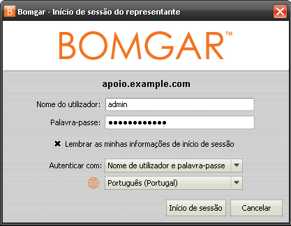 Inicie sessão no cliente representante no ícone do tabuleiro do sistema Bomgar.