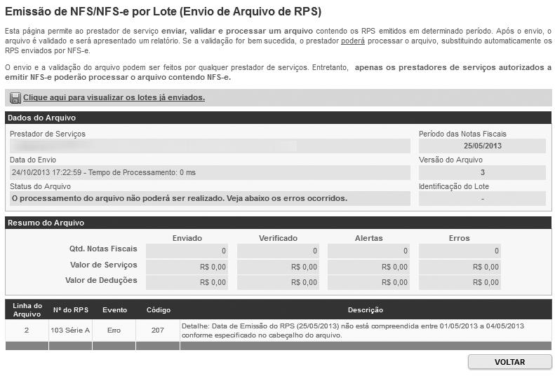 sendo encontrados erros, o sistema da NFS-e exibirá a mensagem