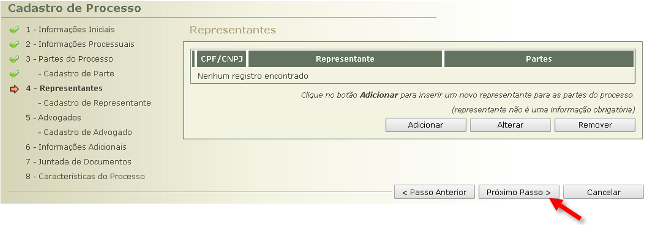 6º PASSO Na 4ª Parte do Cadastro (Representantes) não é necessário anotar nada.