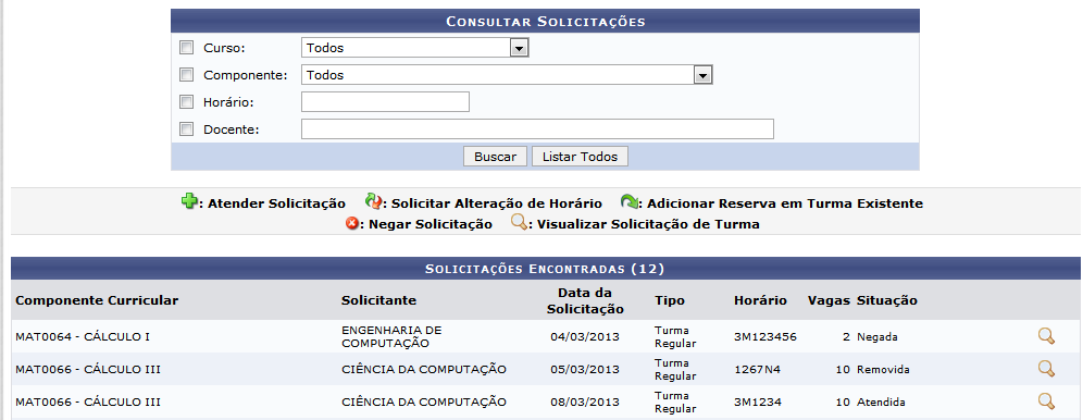 Como o chefe verifica solicitações de turmas enviadas ao seu departamento?