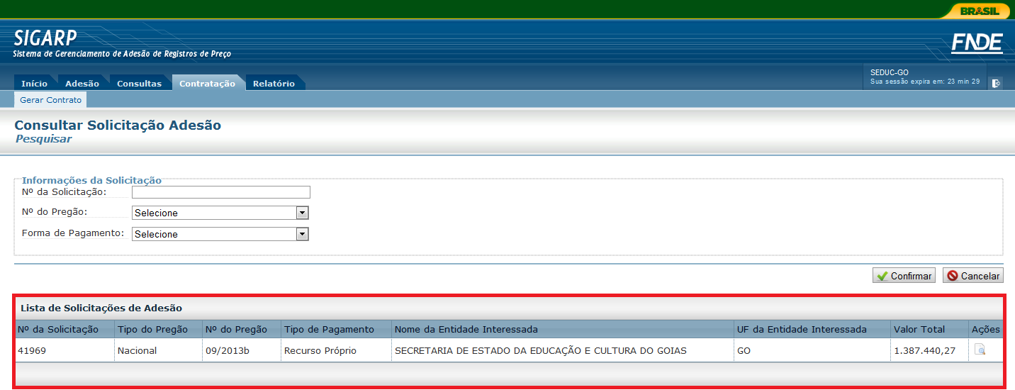 SIGARPWEB GERAR CONTRATO O sistema recupera as informações dos contratos registrados de