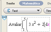 IV - Utilizando Itens da Barra de Menus Para alternar texto e matemática na mesma linha, use os botões Texto (Text) e Matemática (Math). Você pode escolher entre um e outro, usando também a tecla F5.