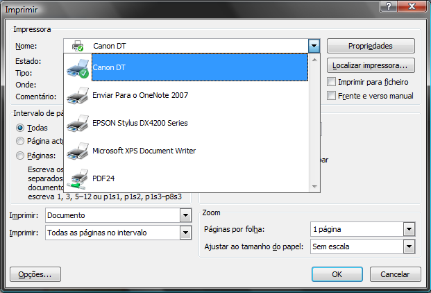 Impressão da impressora Canon IR1024i num Notebook com o sistema operativo (S.O.) Windows Vista instalado 1.º Passo: Abrir o documento/ficheiro pretendido e pressionar o botão imprimir 2.