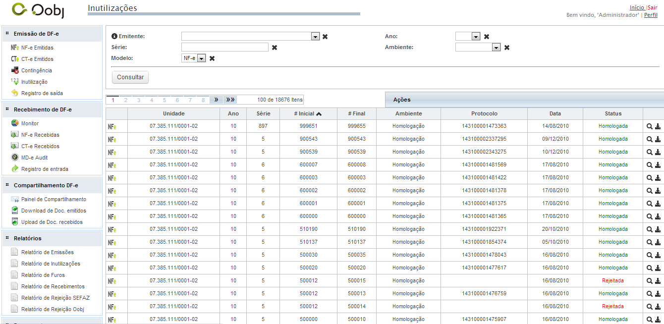 Gerenciamento Interface web para gerenciamento das Informações