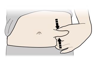 Estique ou faça uma prega cutânea no local da injeção para criar uma B superfície firme.