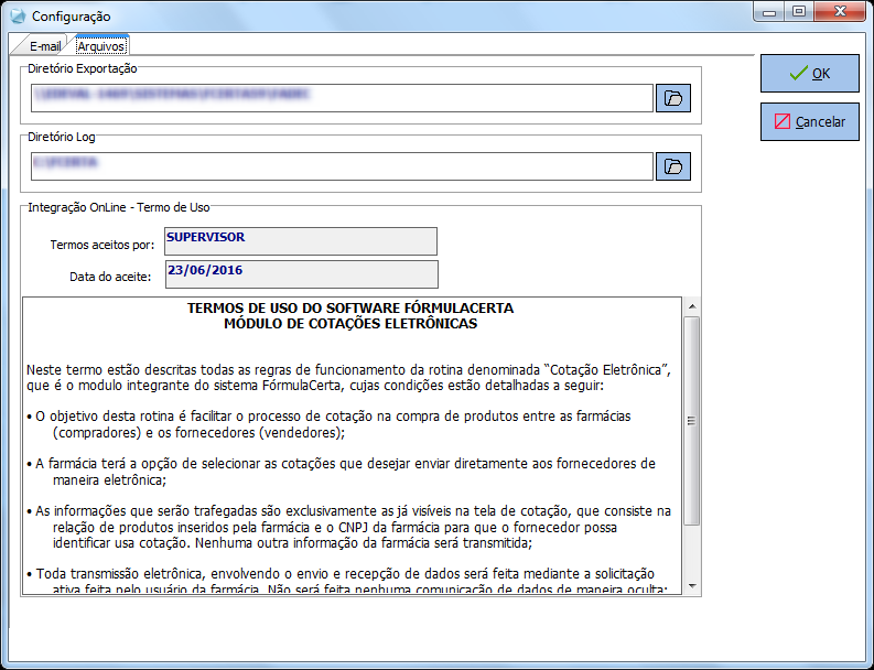 Configuração A seguir duas configurações adicionais que você precisará realizar: E-mail o Configuração do e-mail para o envio das cotações.