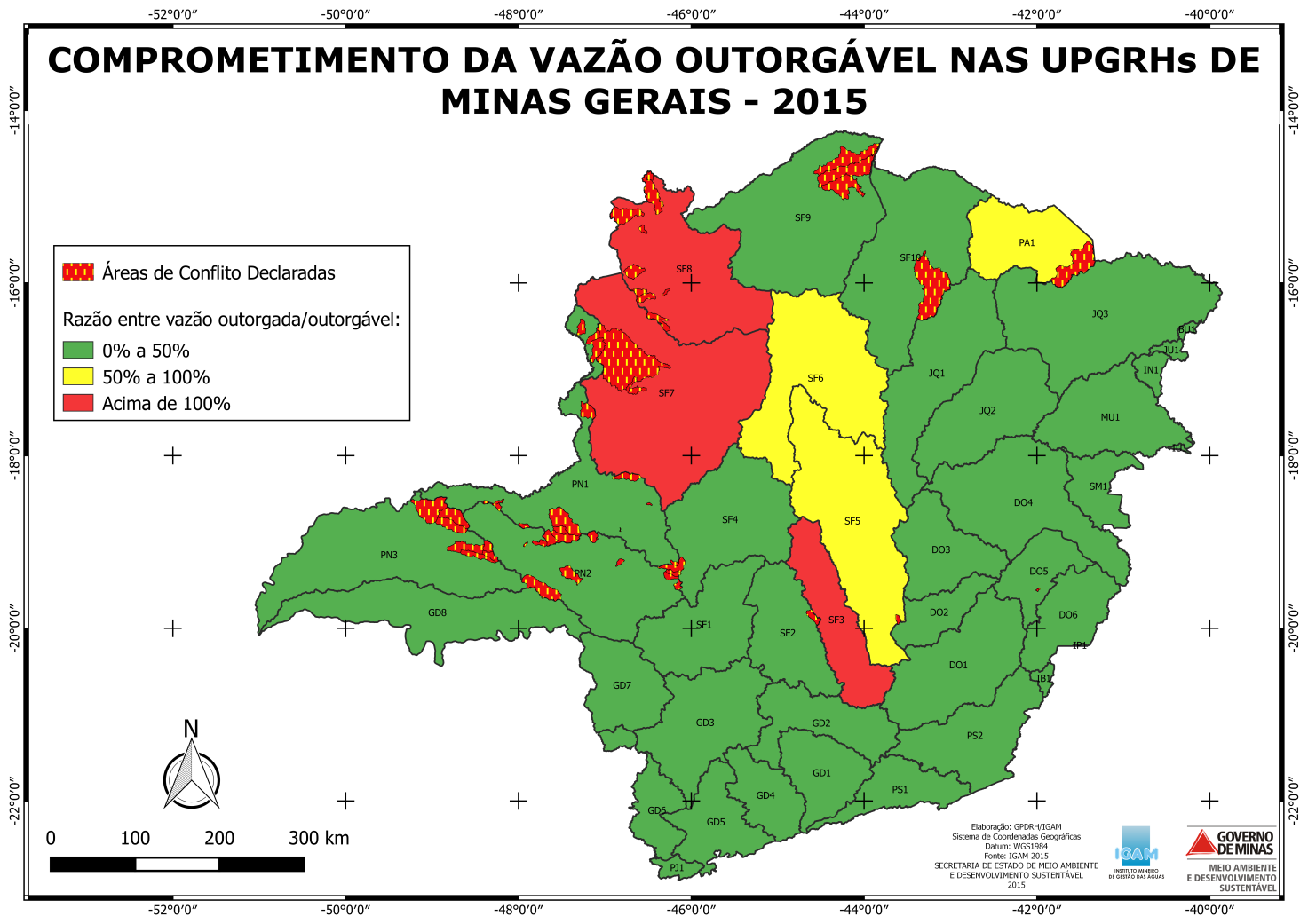 P á g i n a 26 Figura 25 - Comprometimento das vazões outorgáveis das UPGRHs de Minas Gerais.