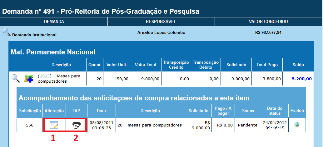 Na área de detalhamento, poderemos acompanhar as informações de cada solicitação individualmente. Podemos observar na Fig.