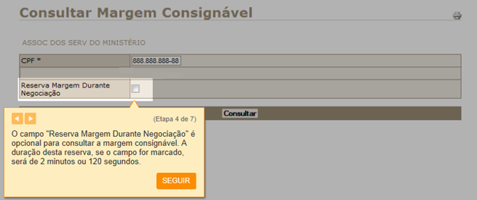 Após informar o CPF do consignado