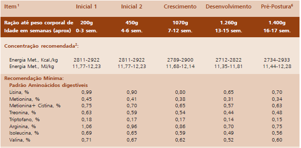 Tabela 11 - Recomendações de Nutrição durante o período de crescimento para