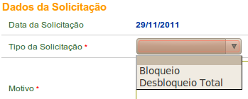 O sistema exibirá tela com os dados do Convênio e os dados da Solicitação, conforme orientações a seguir: Data da Solicitação: data corrente da solicitação; Tipo da Solicitação: deverá ser