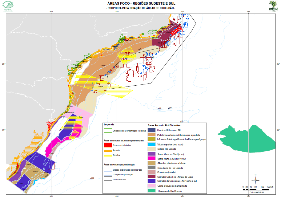 Áreas Estratégicas Tendo em vista que o PAN abrange toda a costa brasileira, até o limite mais externo da Zona Econômica Exclusiva (ZEE), e que ao longo de toda essa extensão estão presentes locais