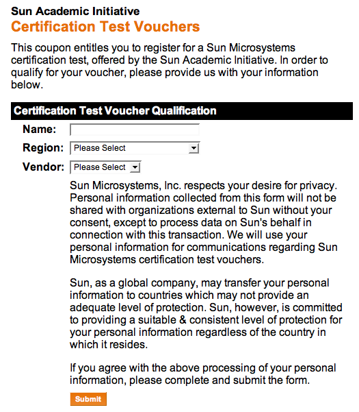 Certificação Como posso obter certificação? 1) Acede a http://www.sun.