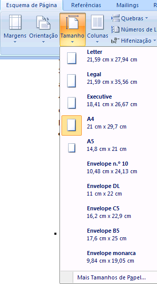 Figura 46 Grupo Configurar Página, Tamanho 4.1.