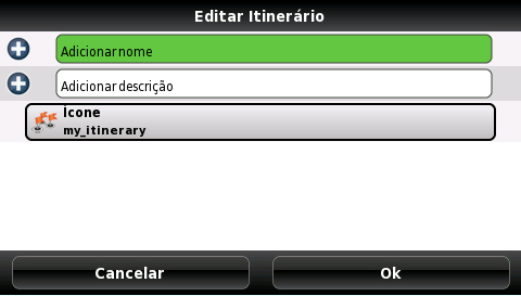 Escolha um nome (campo obrigatório) e faça uma breve descrição do caminho (não obrigatório). É possível também definir um ícone para o itinerário criado.