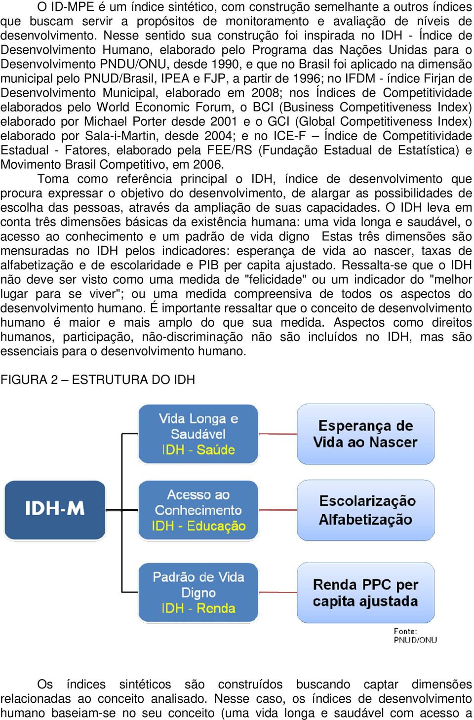 aplicado na dimensão municipal pelo PNUD/Brasil, IPEA e FJP, a partir de 1996; no IFDM - índice Firjan de Desenvolvimento Municipal, elaborado em 2008; nos Índices de Competitividade elaborados pelo