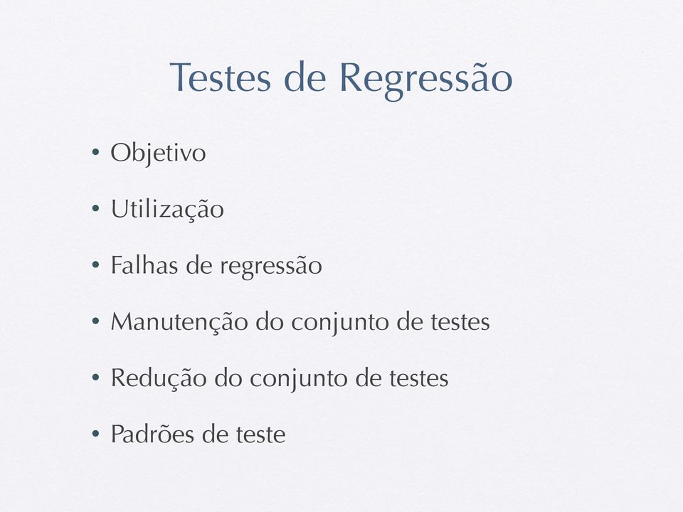 Manutenção do conjunto de testes