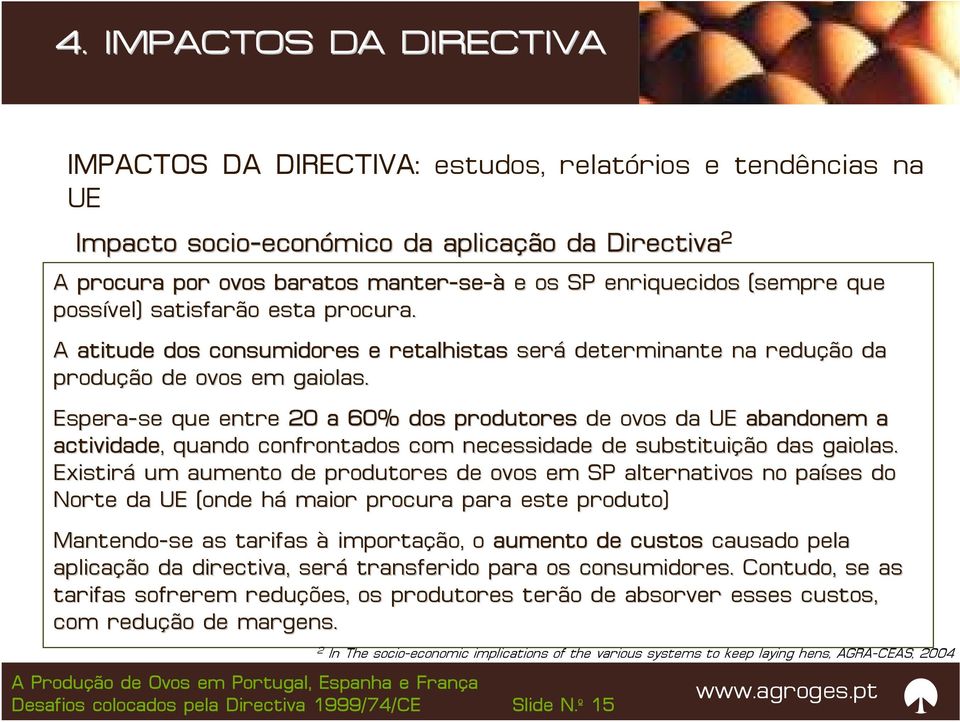 Espera-se se que entre 20 a 60% dos produtores de ovos da UE abandonem a actividade,, quando confrontados com necessidade de substituição das gaiolas.