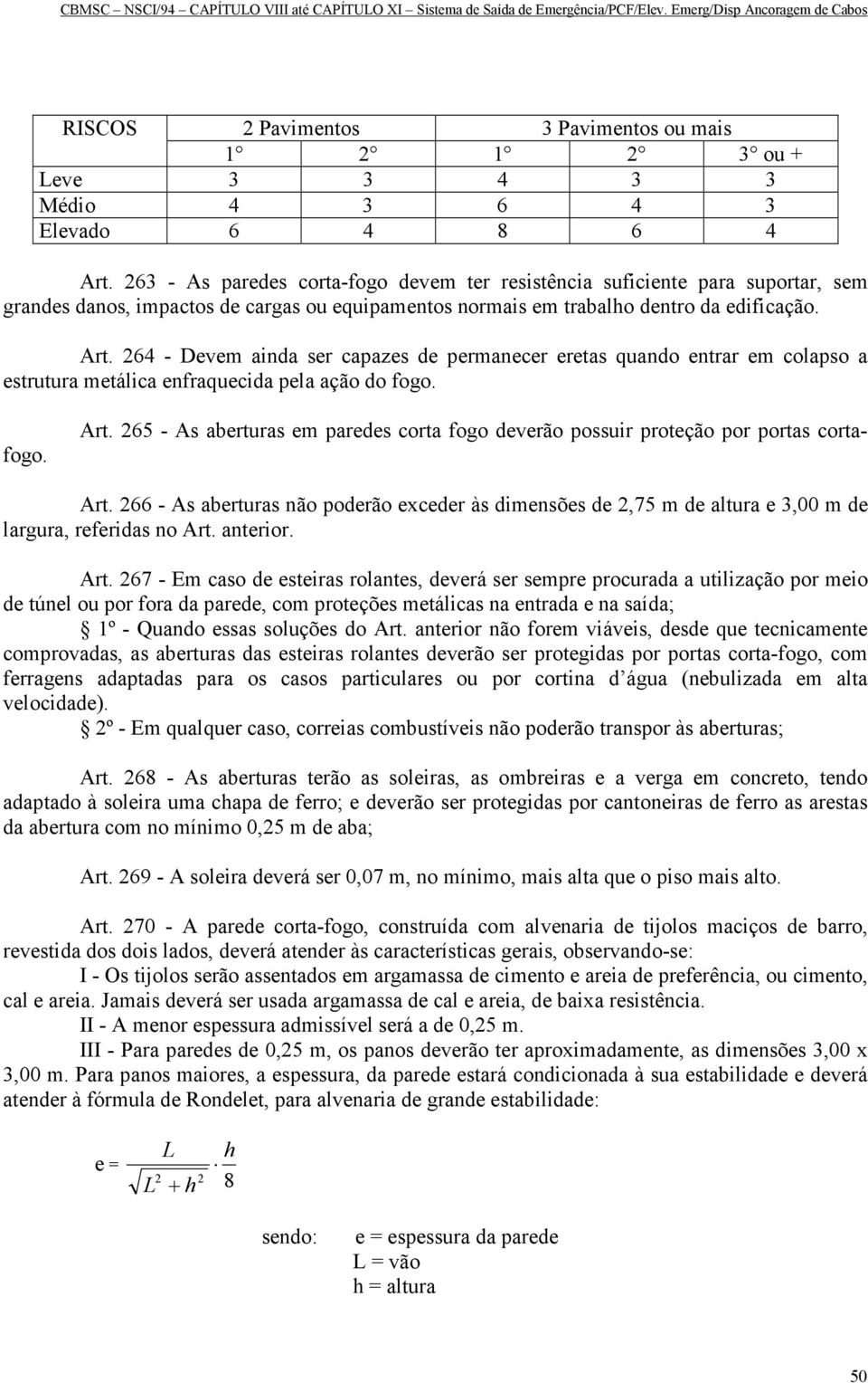 264 - Devem ainda ser capazes de permanecer eretas quando entrar em colapso a estrutura metálica enfraquecida pela ação do fogo. Art.