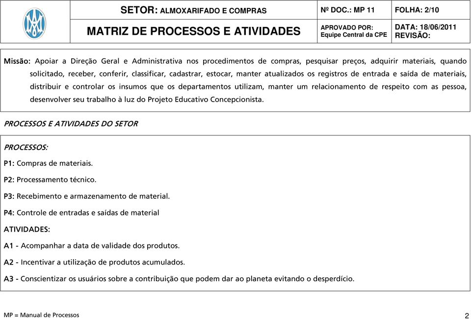 conferir, classificar, cadastrar, estocar, manter atualizados os registros de entrada e saída de materiais, distribuir e controlar os insumos que os departamentos utilizam, manter um relacionamento