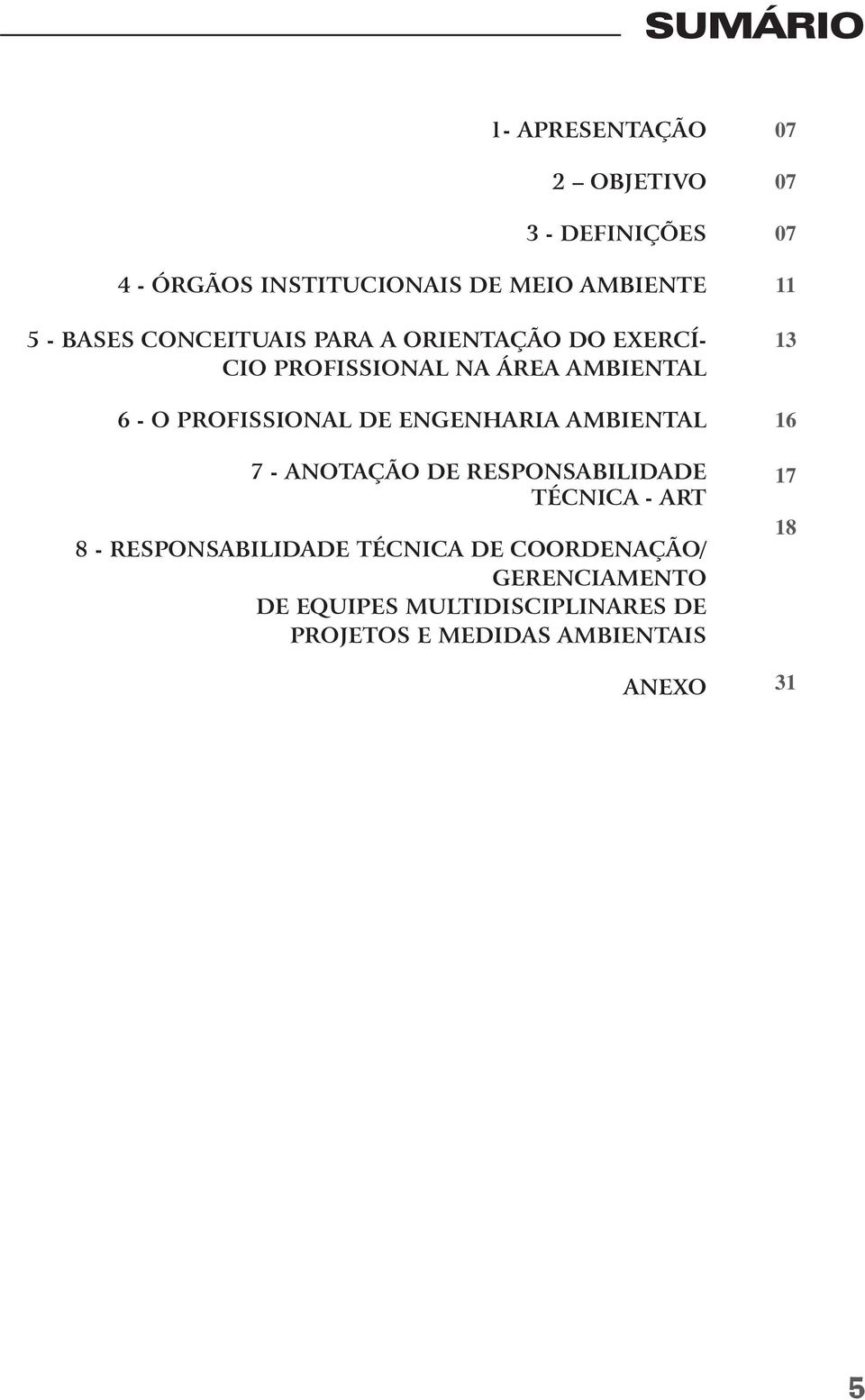 ENGENHARIA AMBIENTAL 7 - ANOTAÇÃO DE RESPONSABILIDADE TÉCNICA - ART 8 - RESPONSABILIDADE TÉCNICA DE