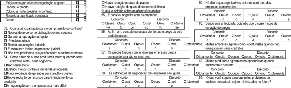 justificassem a quebra contratual 54. Como o fato de outros produtores terem quebrado seus contratos afetou seus negócios?