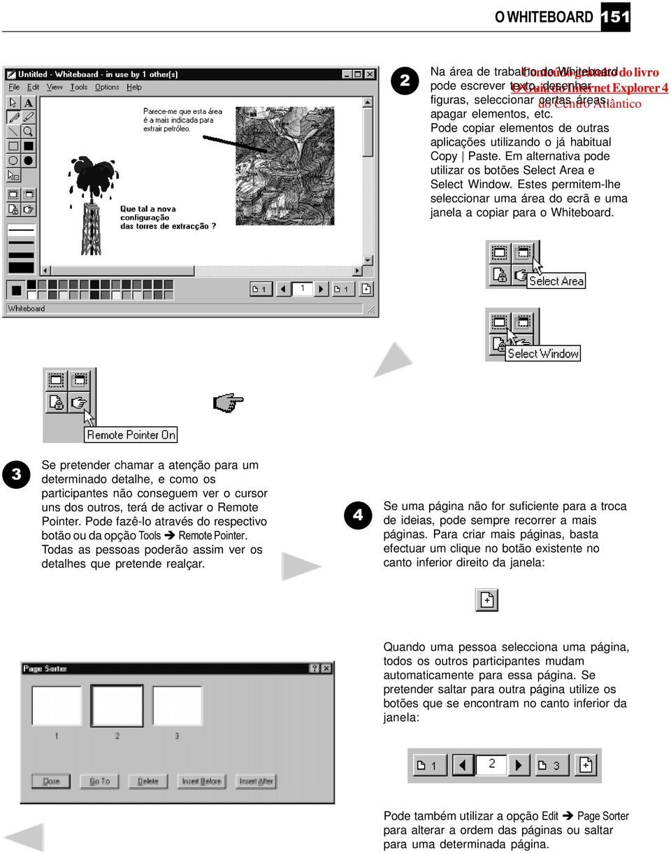 Estes permitem-lhe seleccionar uma área do ecrã e uma janela a copiar para o Whiteboard.