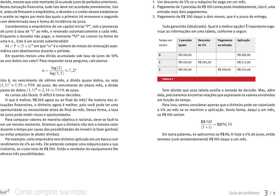 segundo com determnada taxa e forma de ncdênca de juros. Consderemos o empréstmo de um captal ncal P, sob a promessa de juros à taxa de ao mês, e renovado automatcamente a cada mês.