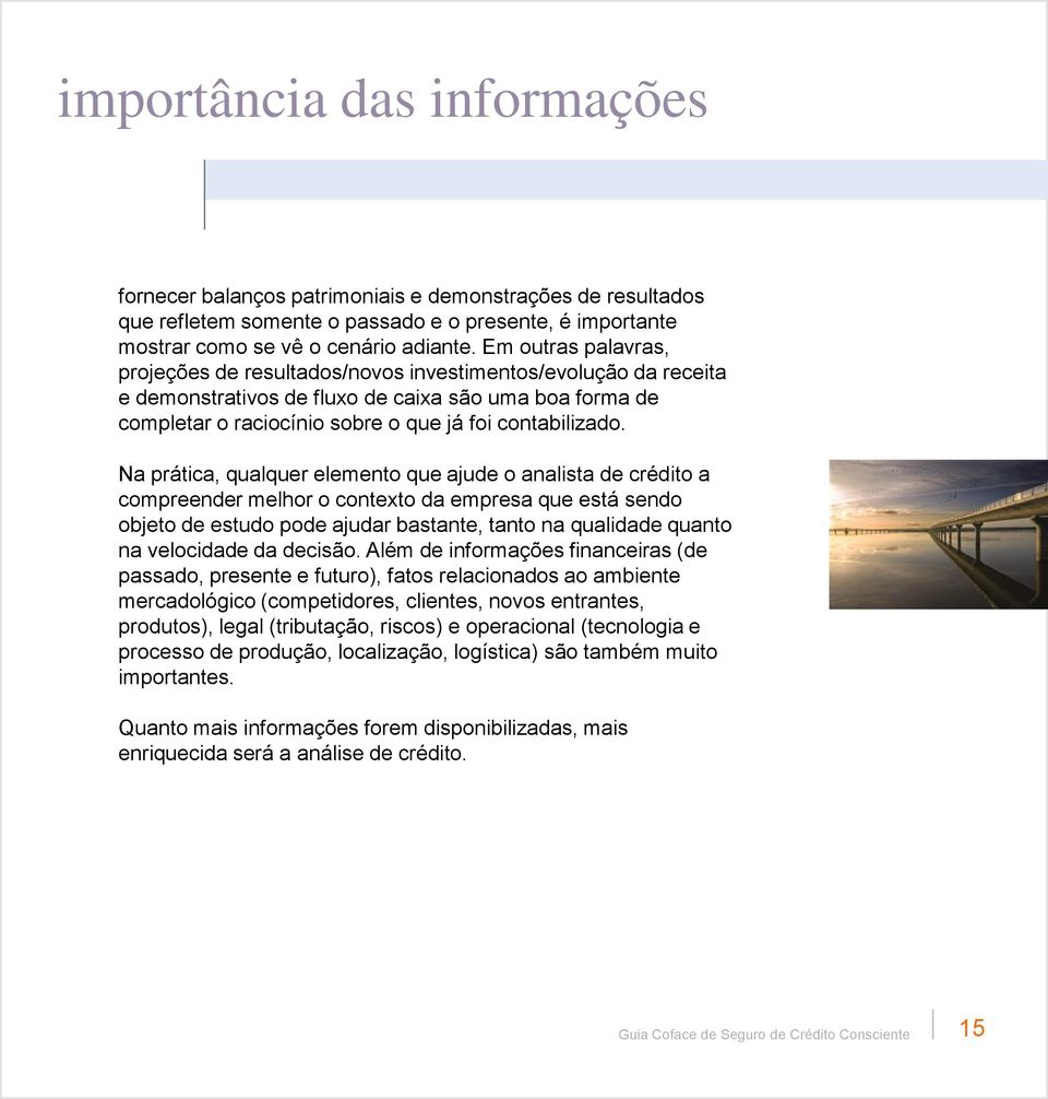 Na prática, qualquer elemento que ajude o analista de crédito a compreender melhor o contexto da empresa que está sendo objeto de estudo pode ajudar bastante, tanto na qualidade quanto na velocidade