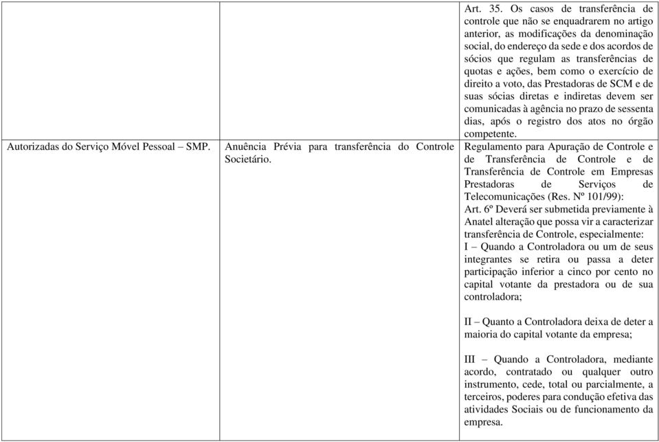 quotas e ações, bem como o exercício de direito a voto, das Prestadoras de SCM e de suas sócias diretas e indiretas devem ser comunicadas à agência no prazo de sessenta dias, após o registro dos atos