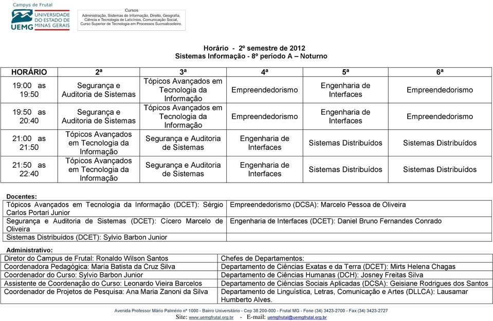 Sistemas Tópicos Avançados em Tecnologia da (DCET): Sérgio Carlos Portari Junior Segurança e Auditoria de Sistemas (DCET): Cícero Marcelo de Oliveira (DCET):