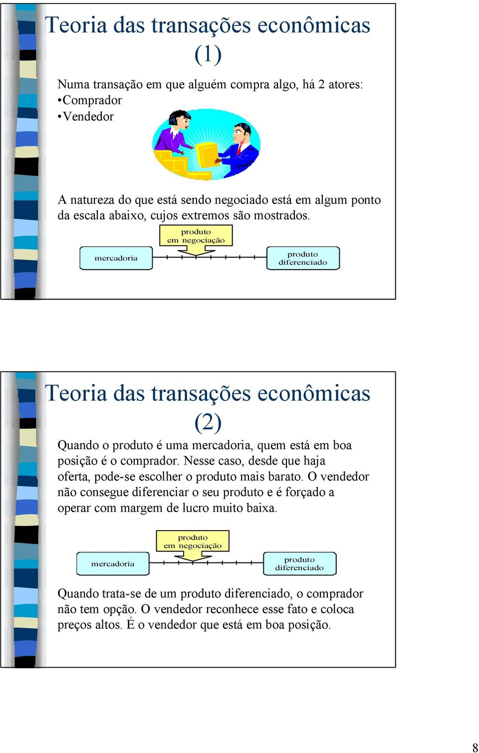 Nesse caso, desde que haja oferta, pode-se escolher o produto mais barato. O vendedor não consegue diferenciar o seu produto e é forçado a operar com margem de lucro muito baixa.