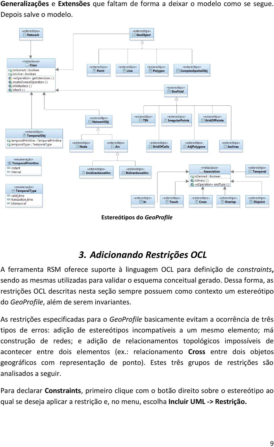 Dessa forma, as restrições OCL descritas nesta seção sempre possuem como contexto um estereótipo do GeoProfile, além de serem invariantes.