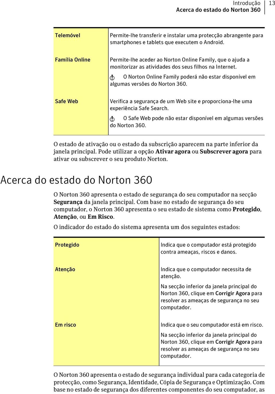 w O Norton Online Family poderá não estar disponível em algumas versões do Norton 360. Safe Web Verifica a segurança de um Web site e proporciona-lhe uma experiência Safe Search.