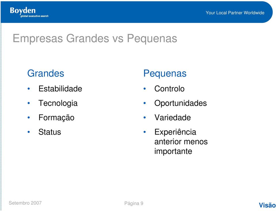 Pequenas Controlo Oportunidades Variedade