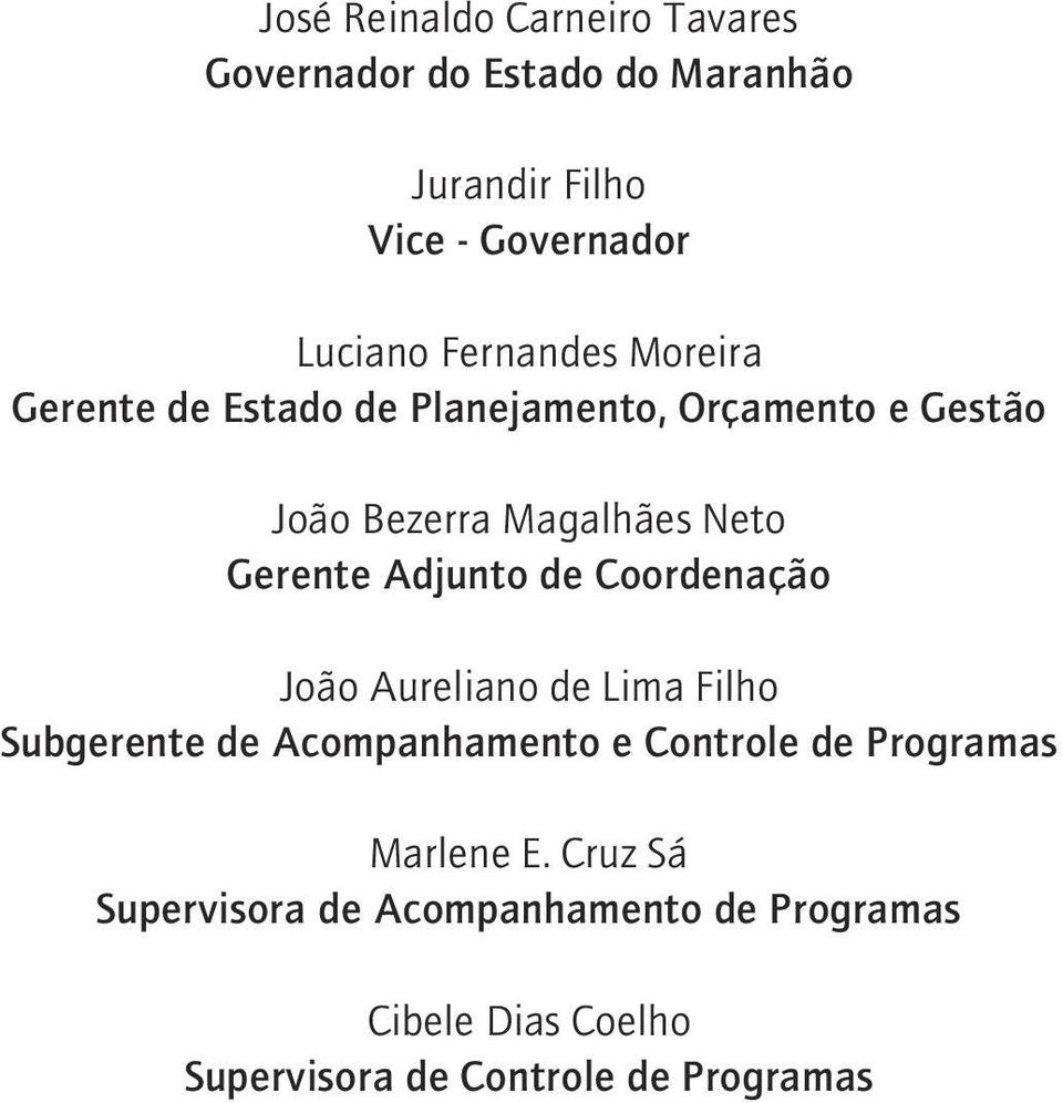 Adjunto de Coordenação João Aureliano de Lima Filho Subgerente de Acompanhamento e Controle de Programas