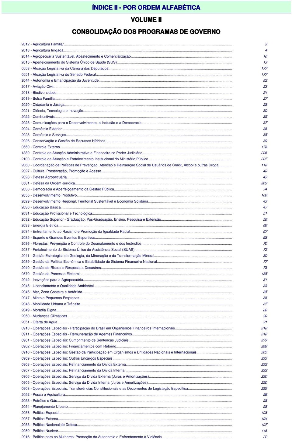 .. 177 0551 - Atuação Legislativa do Senado Federal... 177 2044 - Autonomia e Emancipação da Juventude... 82 2017 - Aviação Civil... 23 2018 - Biodiversidade... 24 2019 - Bolsa Família.