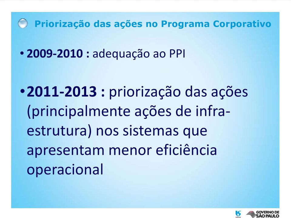 priorização das ações (principalmente ações de