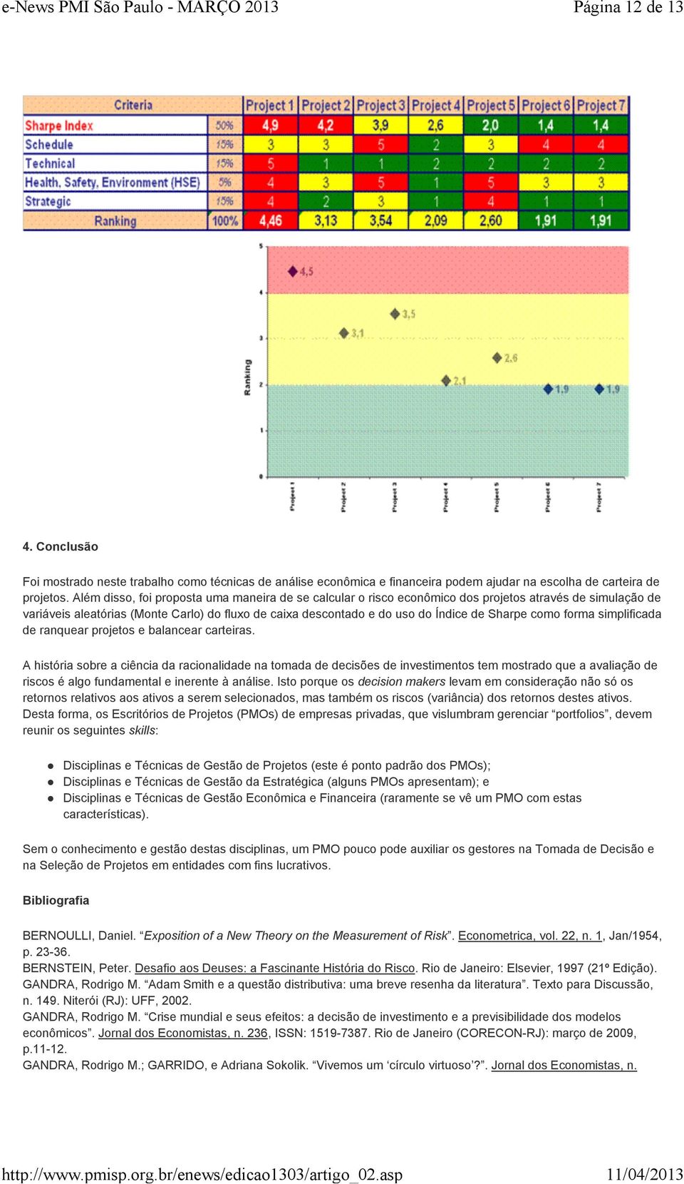 como forma simplificada de ranquear projetos e balancear carteiras.