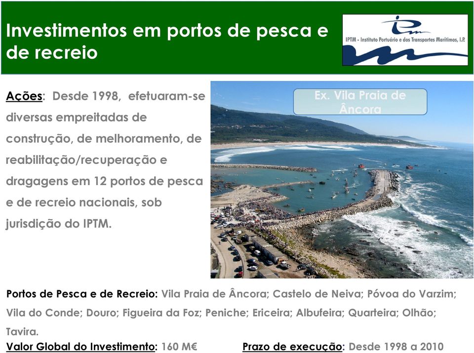 Vila Praia de Âncora Portos de Pesca e de Recreio: Vila Praia de Âncora; Castelo de Neiva; Póvoa do Varzim; Vila do Conde; Douro;