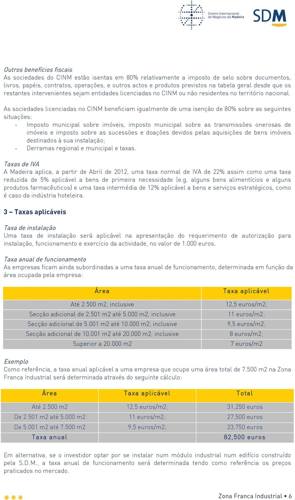 As sociedades licenciadas no CINM beneficiam igualmente de uma isenção de 80% sobre as seguintes situações: - Imposto municipal sobre imóveis, imposto municipal sobre as transmissões onerosas de