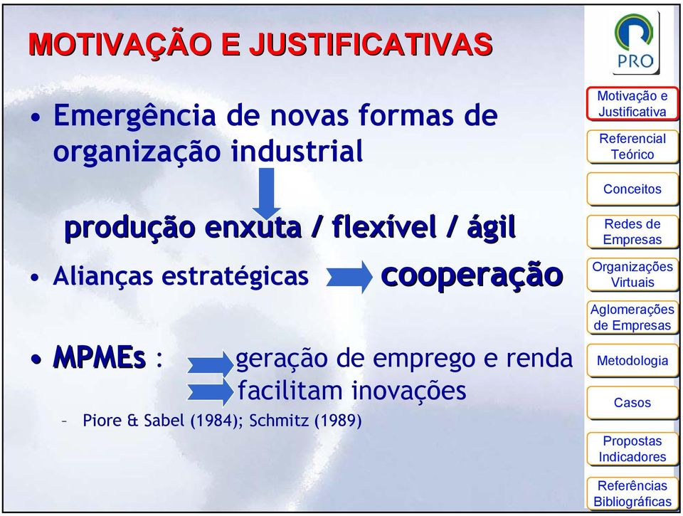 Alianças estratégicas MPMEs : Piore & Sabel (1984); Schmitz